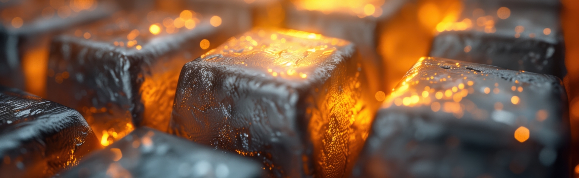 Rows of metal ingots lit by a warm orange glow of recovered metal.
