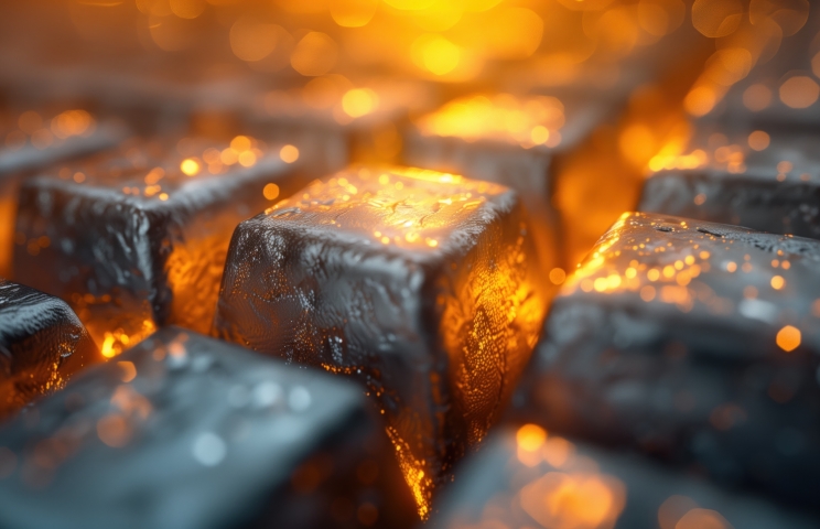 Rows of metal ingots lit by a warm orange glow of recovered metal.